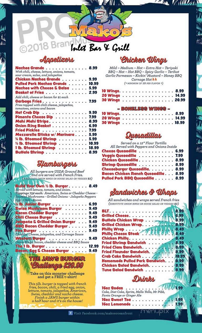 Mako's Inlet Bar and Grill - Murrells Inlet, SC menu_pic