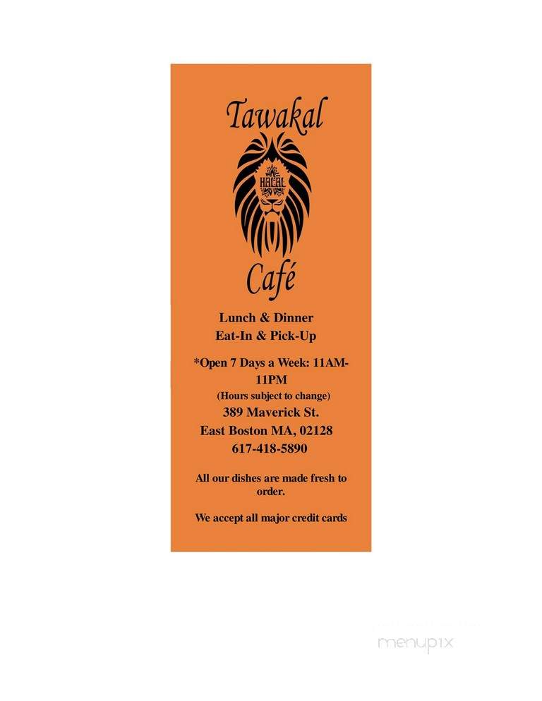 Tawakal Halal Cafe - Boston, MA menu_pic