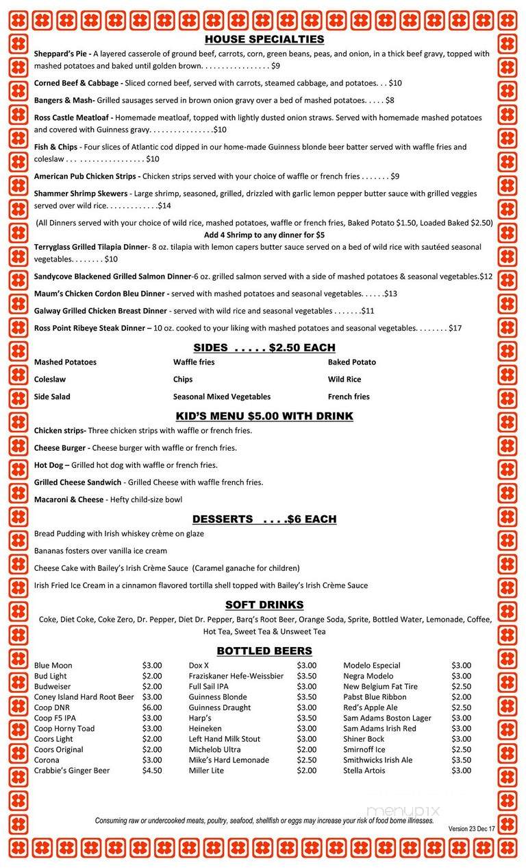 Shamrock's Irish Pub & Grill - Lawton, OK menu_pic