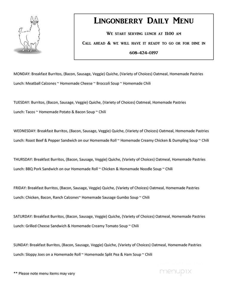 Lingonberry Llama - Belleville, WI menu_pic
