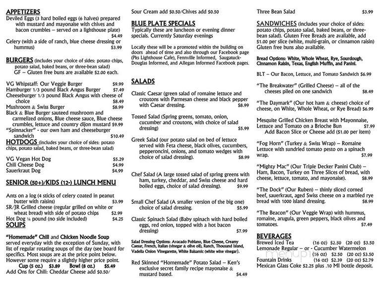 PK's Lighthouse Cafe - Fennville, MI menu_pic