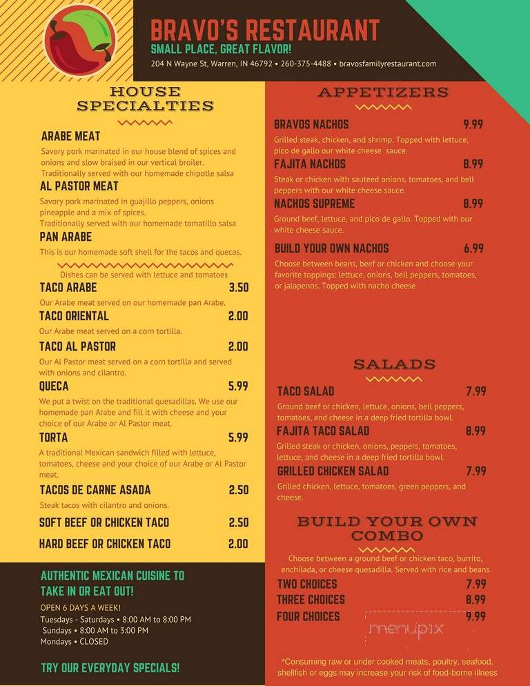 Bravo's Restaurant - Warren, IN menu_pic