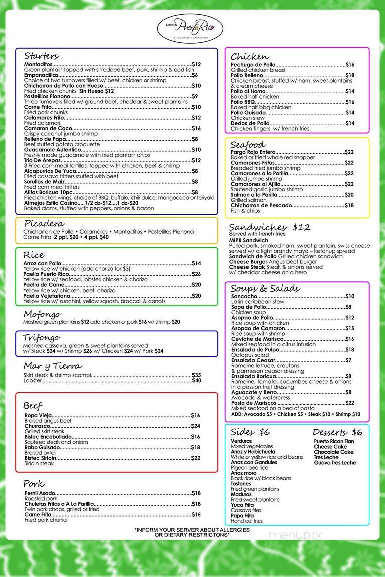 Made in PuertoRico Bar & Lounge - Bronx, NY menu_pic