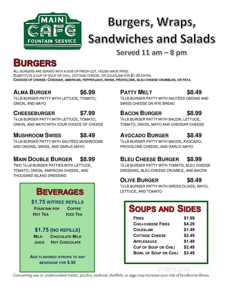 Alma's Main Cafe - Alma, MI menu_pic