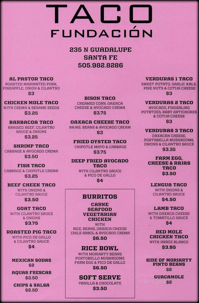 Tacos Y Burritos La Fe - Santa Fe, NM menu_pic