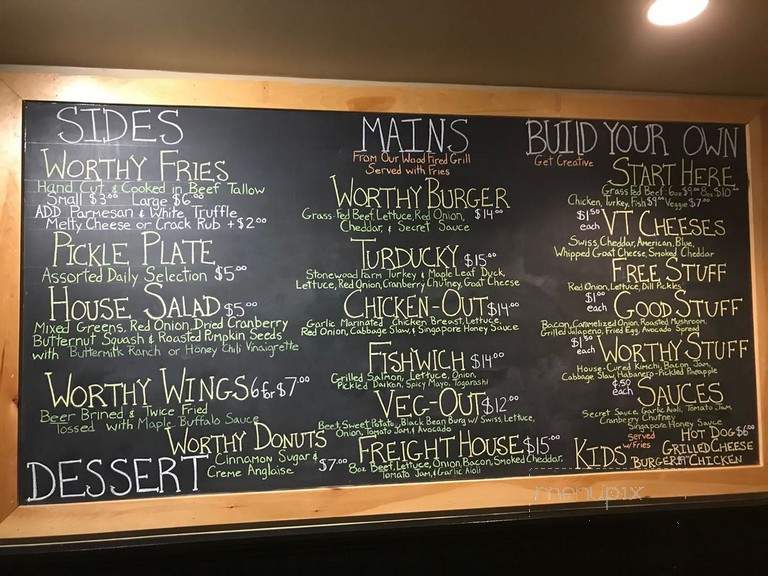Worthy Burger Too - Waitsfield, VT menu_pic