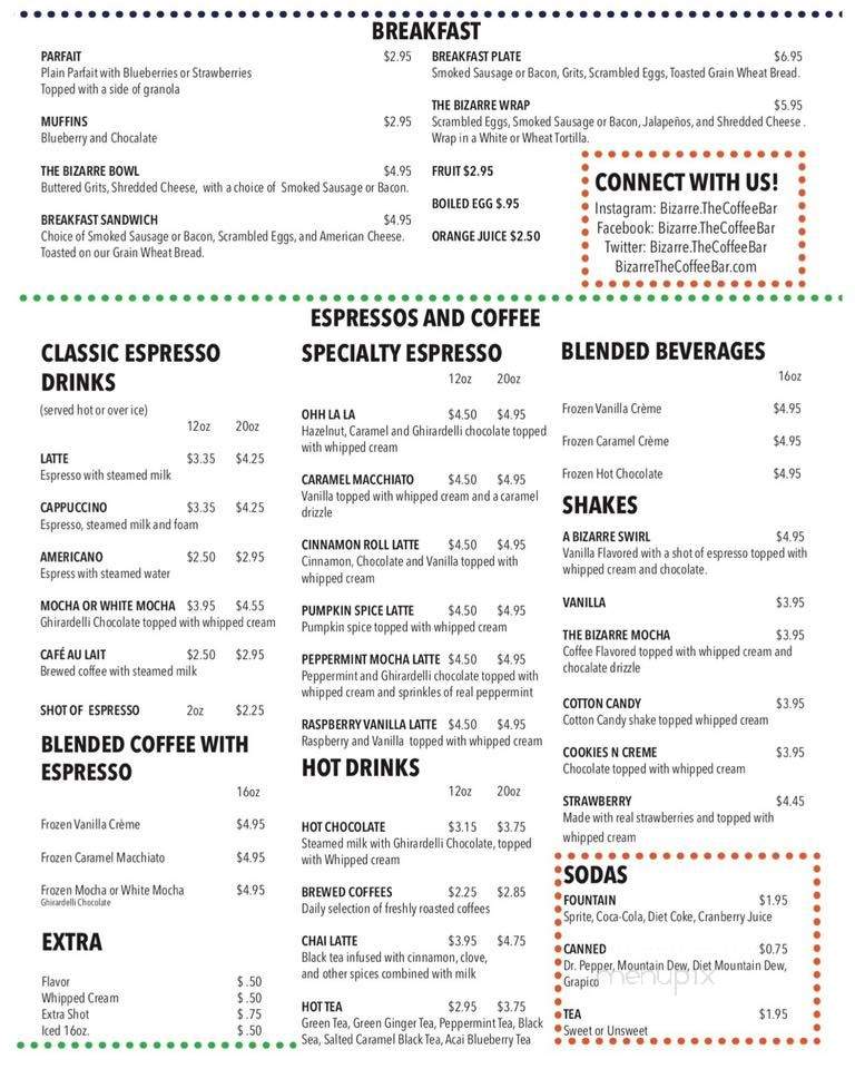 Menu of Bizarre The Coffee Bar in Birmingham AL 35203 Menu of Bizarre The Coffee Bar in Birmingham AL 35203