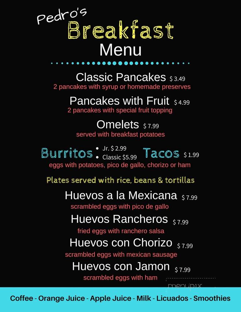 Pedro's Cocina Mexicana - Pleasant View, TN menu_pic
