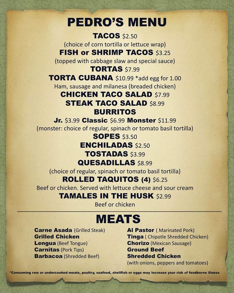 Pedro's Cocina Mexicana - Pleasant View, TN menu_pic