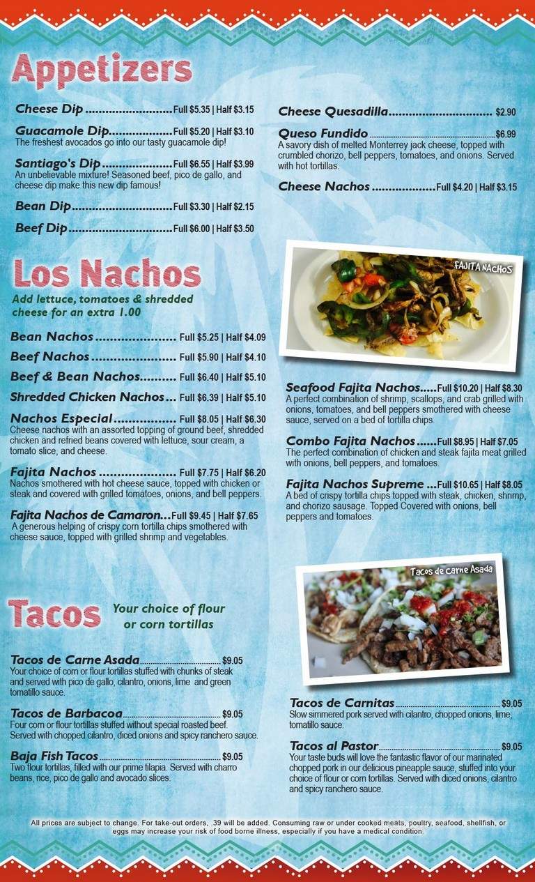 Santiago Mexican Restaurant - Magnolia, AR menu_pic
