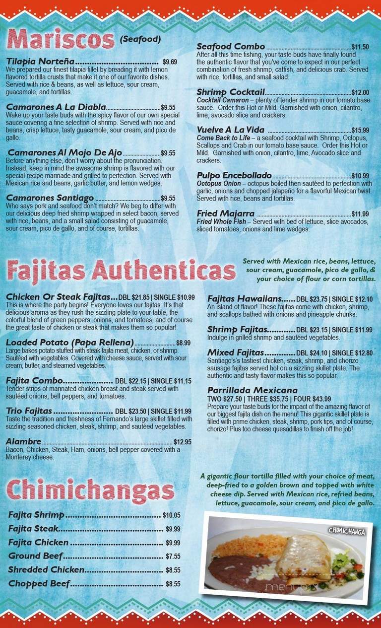 Santiago Mexican Restaurant - Magnolia, AR menu_pic