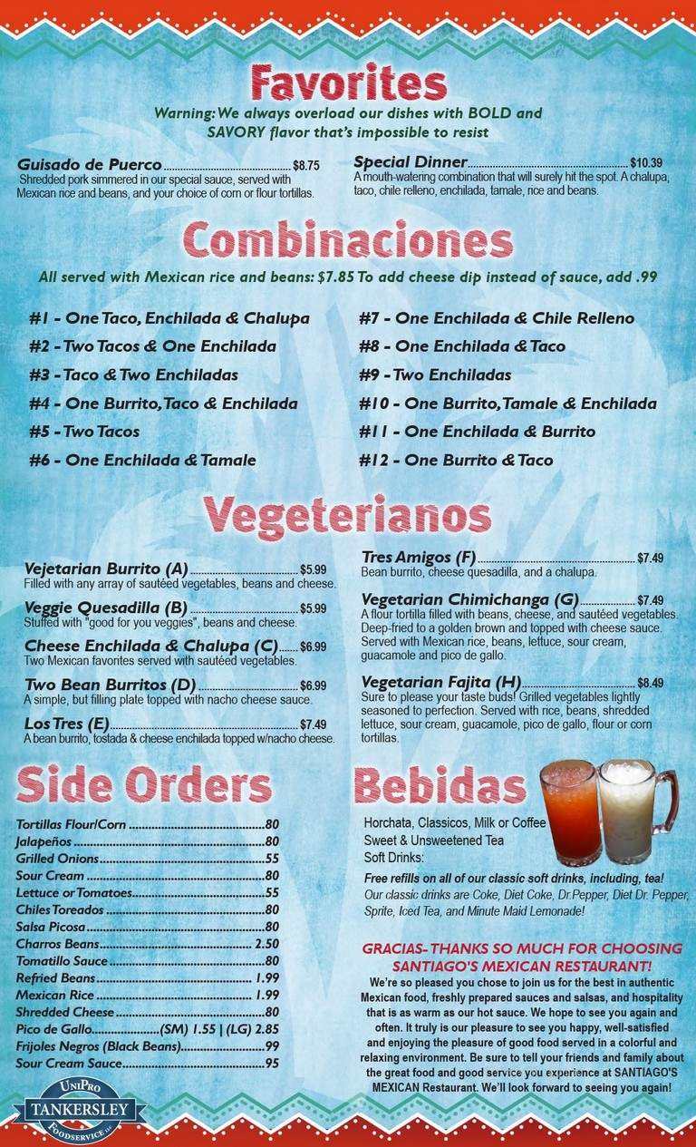 Santiago Mexican Restaurant - Magnolia, AR menu_pic