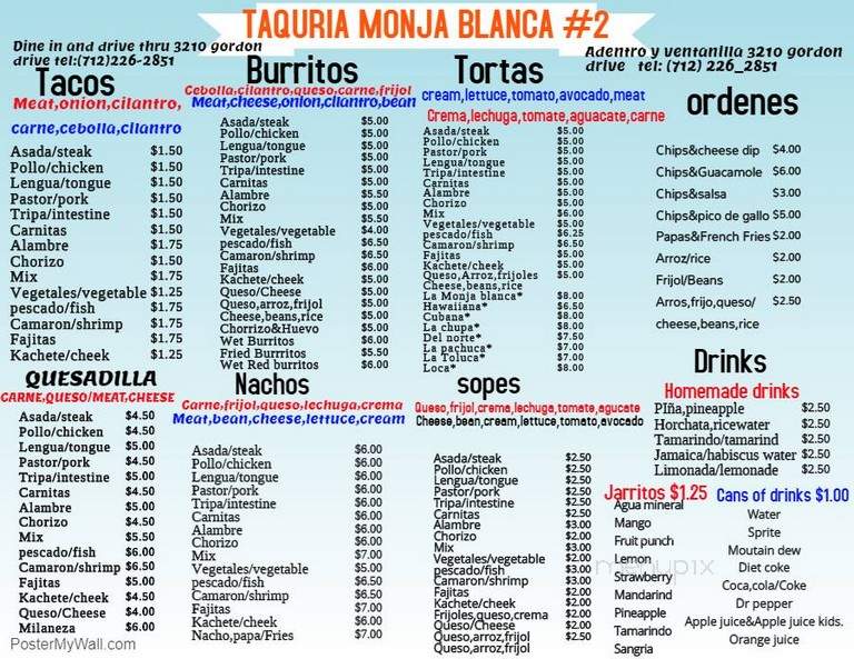 Taquria Monja Blanca - Sioux City, IA menu_pic