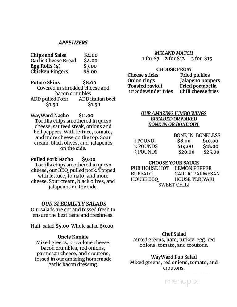 The Wayward Pub - Sparta, IL menu_pic