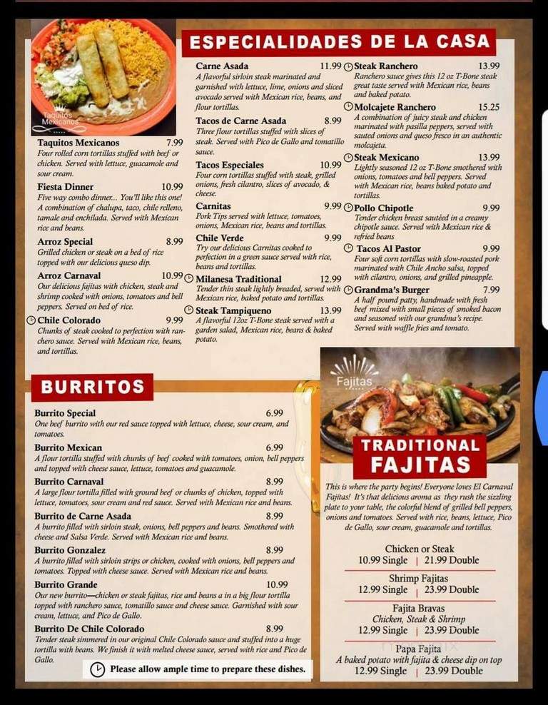 El Carnaval - Licking, TX menu_pic