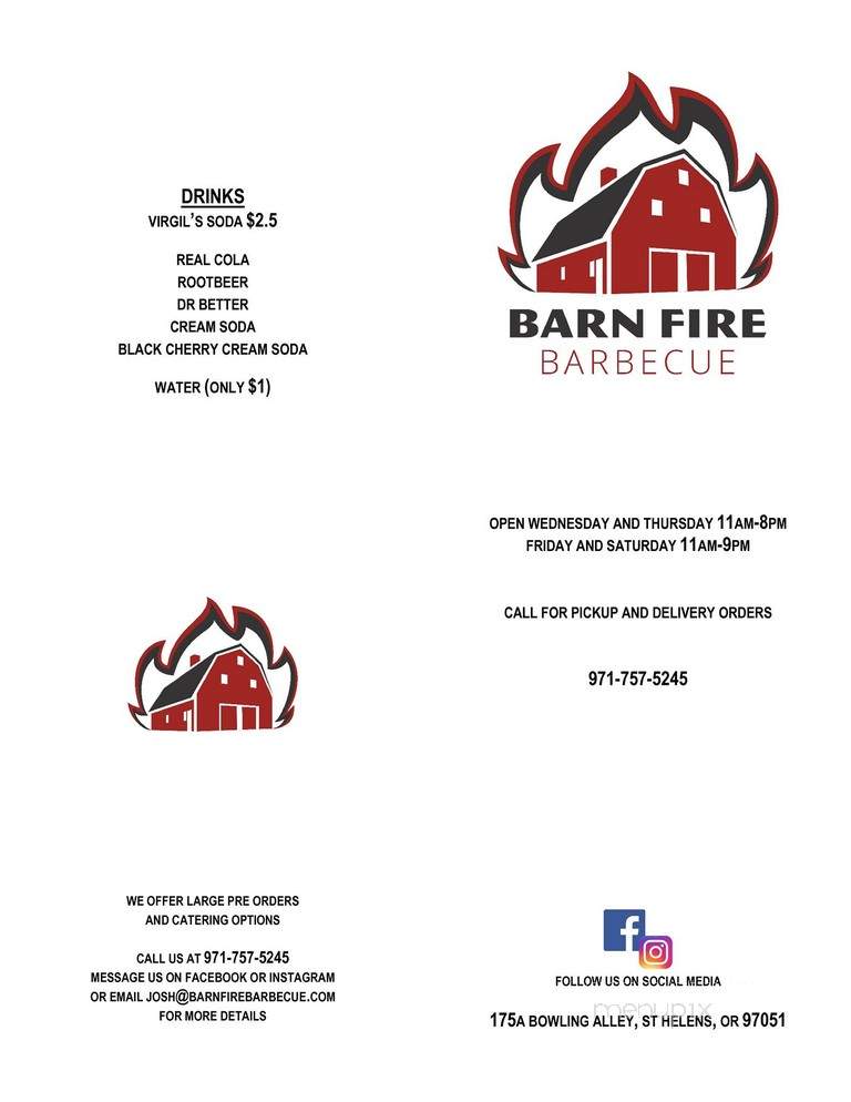 Barn Fire barbecue - Saint Helens, OR menu_pic