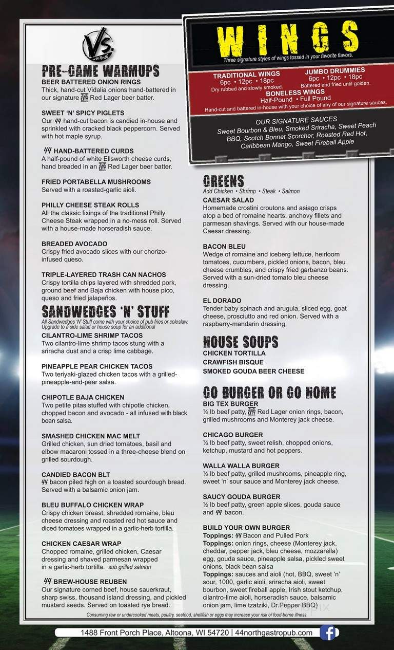 44 North - Altoona, WI menu_pic