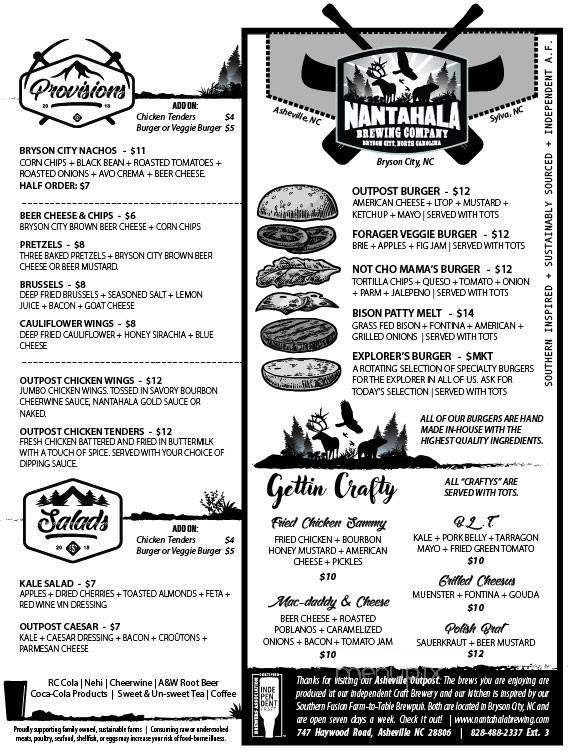 Nantahala Brewing's Asheville Outpost - Asheville, NC menu_pic