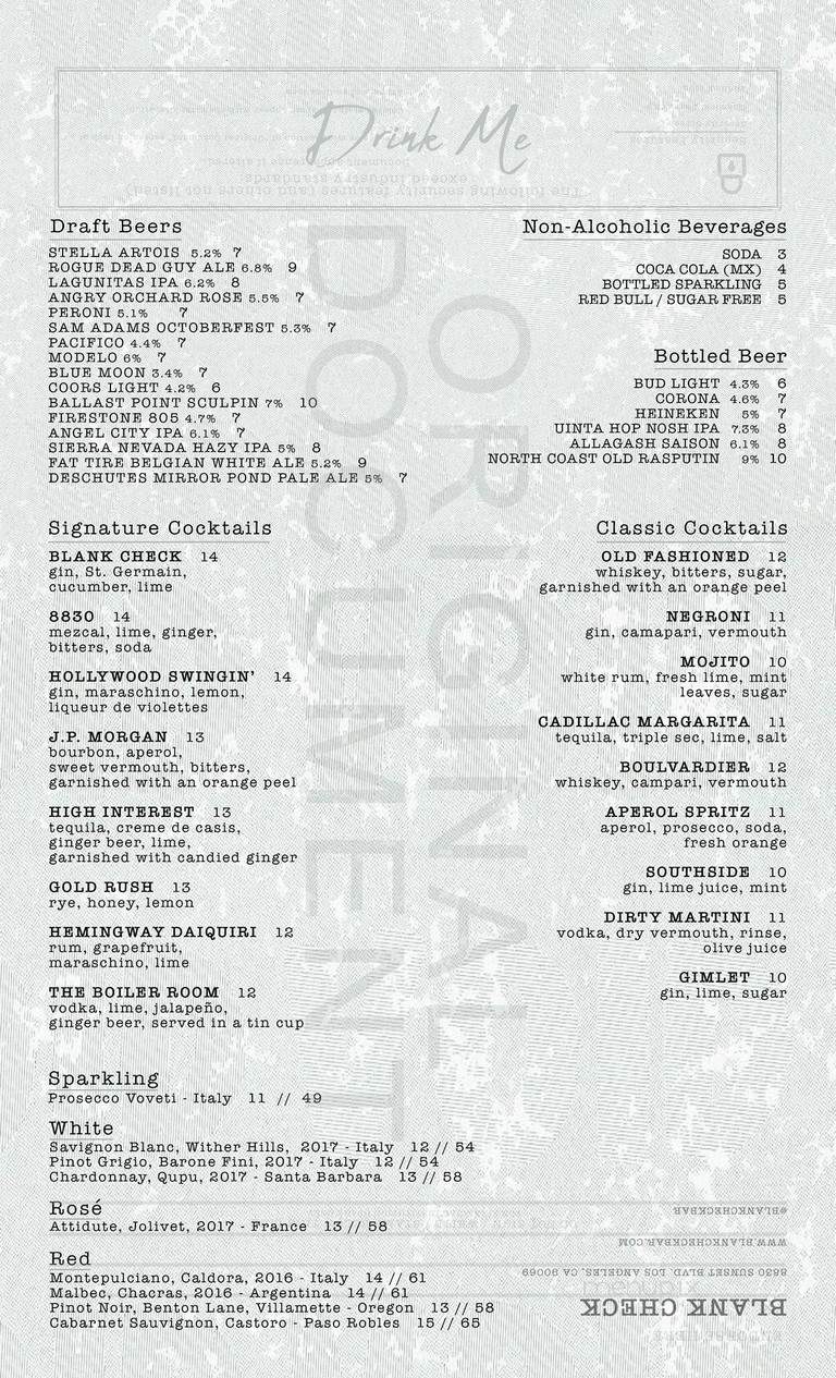 Blank Check - West Hollywood, CA menu_pic