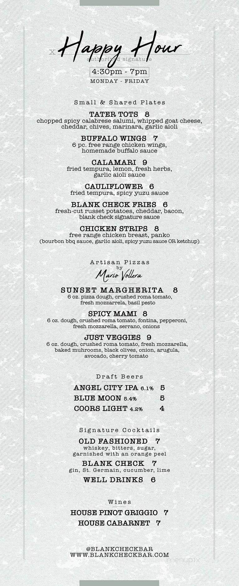Blank Check - West Hollywood, CA menu_pic