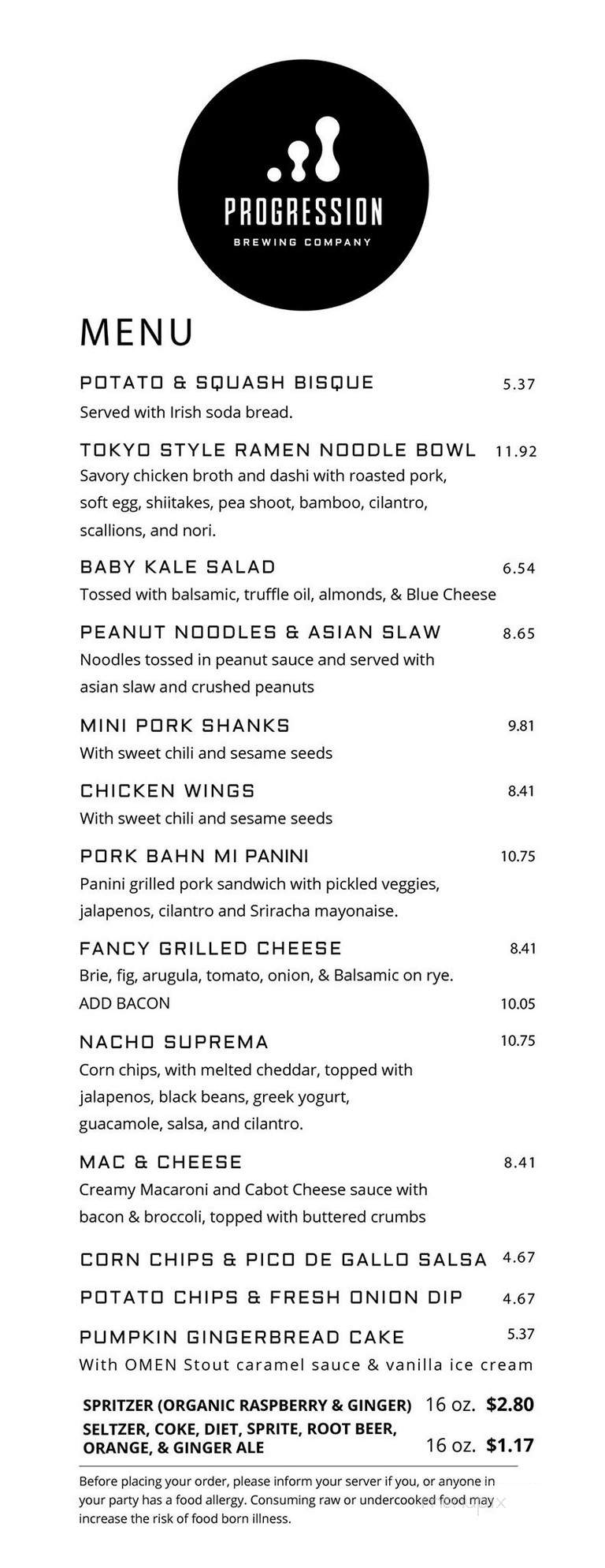 Progression Brewing Company - Northampton, MA menu_pic
