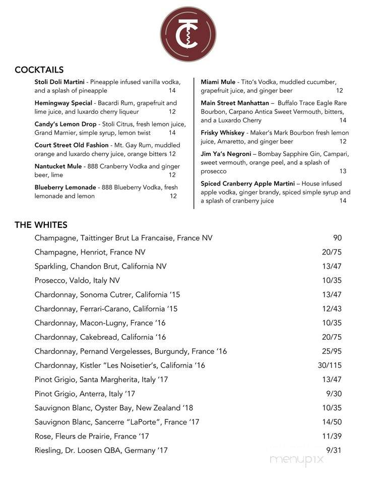 Cork + Table Kitchen and Bar - Plymouth, MA menu_pic