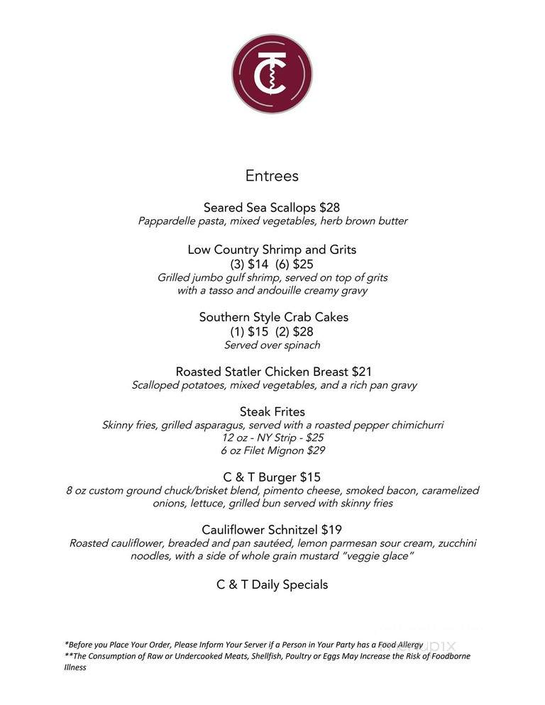 Cork + Table Kitchen and Bar - Plymouth, MA menu_pic