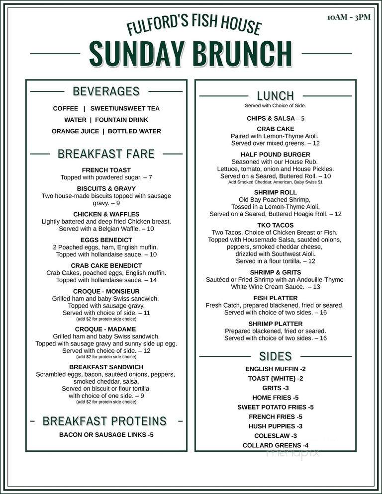 Fulfords Fish House - St Marys, GA menu_pic
