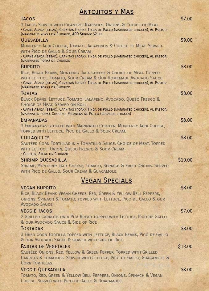 Plaza Vazquez - Stowe, PA menu_pic