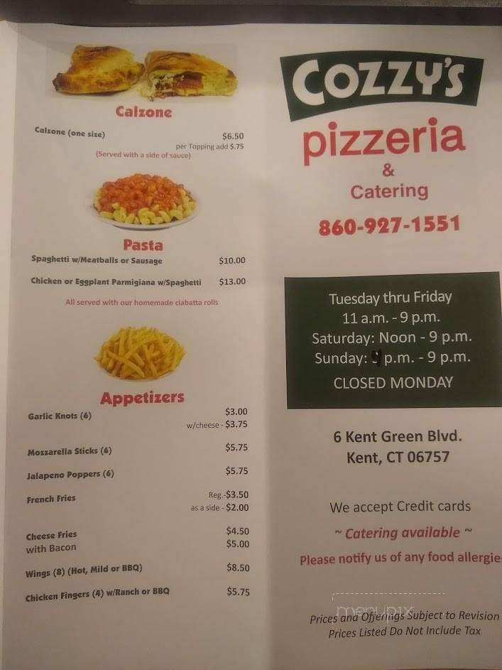 Cozzy's Place - Kent, CT menu_pic