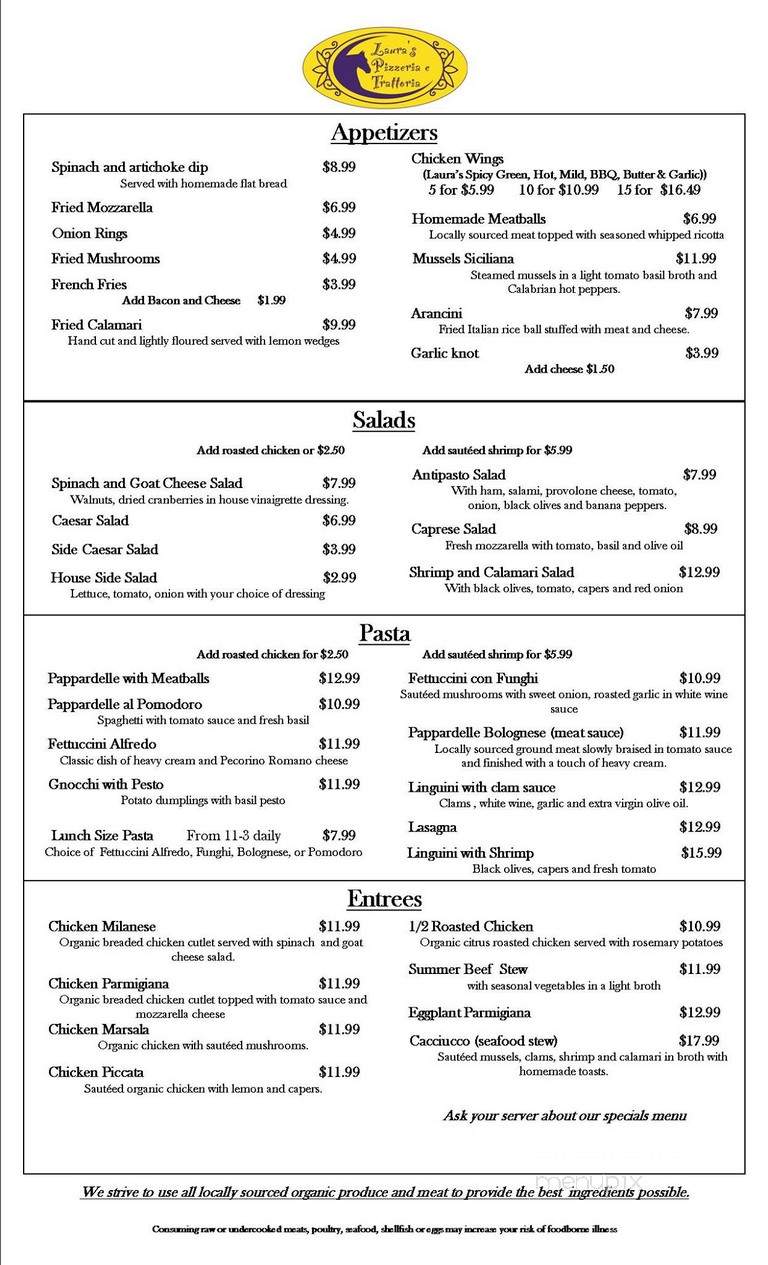 Laura's Pizza and Trattoria - Burnsville, NC menu_pic