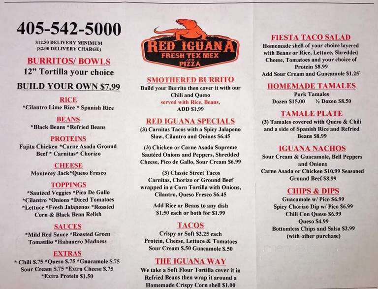 Red Iguana - Hinton, OK menu_pic