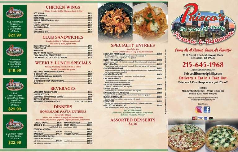 Prisco's Lil Taste of Philly - Bensalem, PA menu_pic