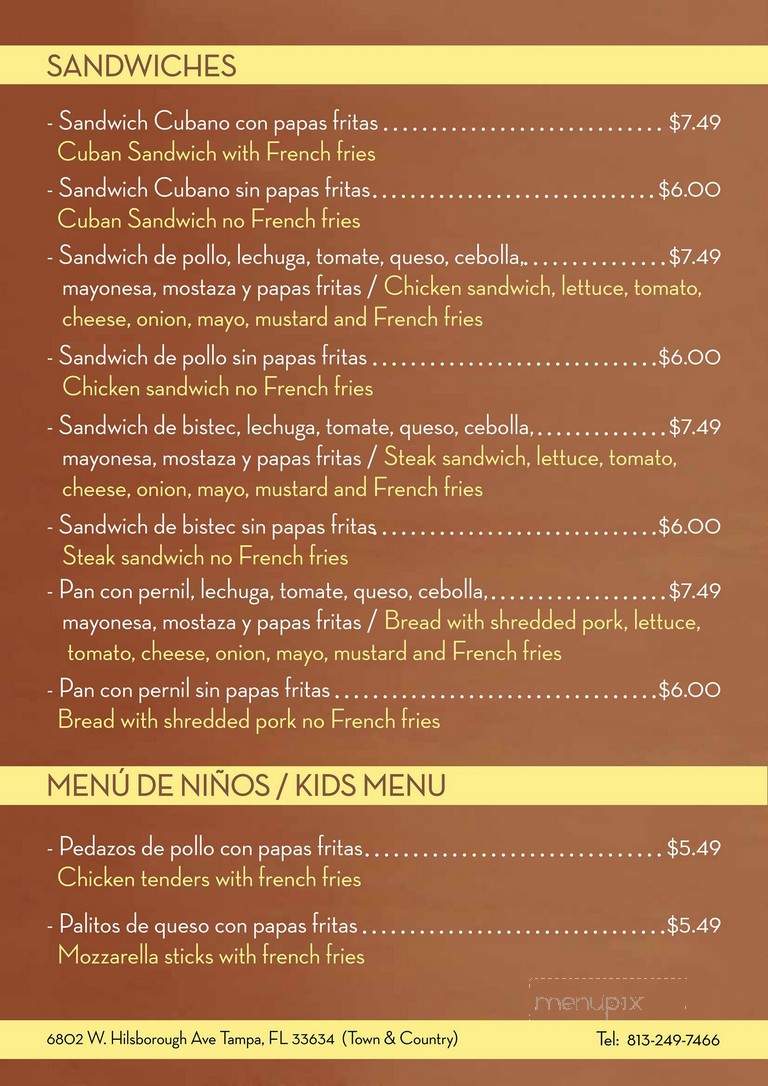 Tierra Mexicana Restaurant - Tampa, FL menu_pic