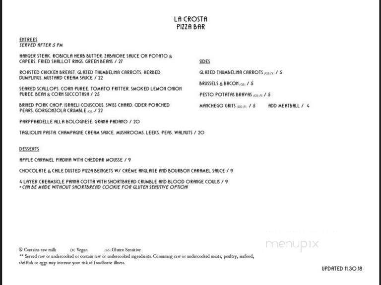 La Crosta Pizza Bar - West Sacramento, CA menu_pic