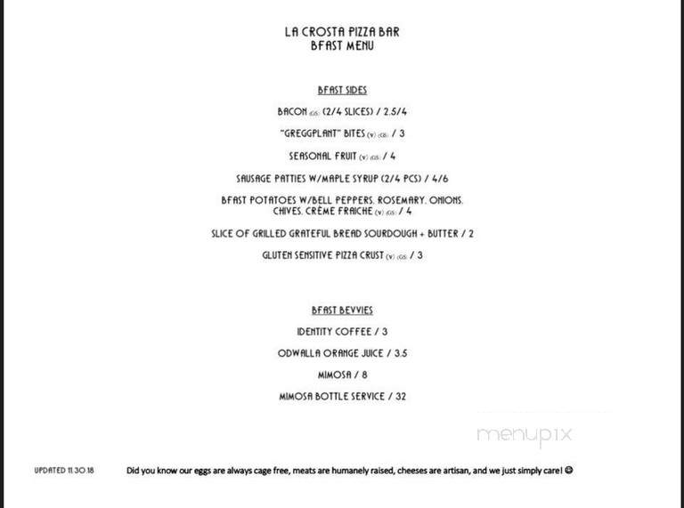 La Crosta Pizza Bar - West Sacramento, CA menu_pic