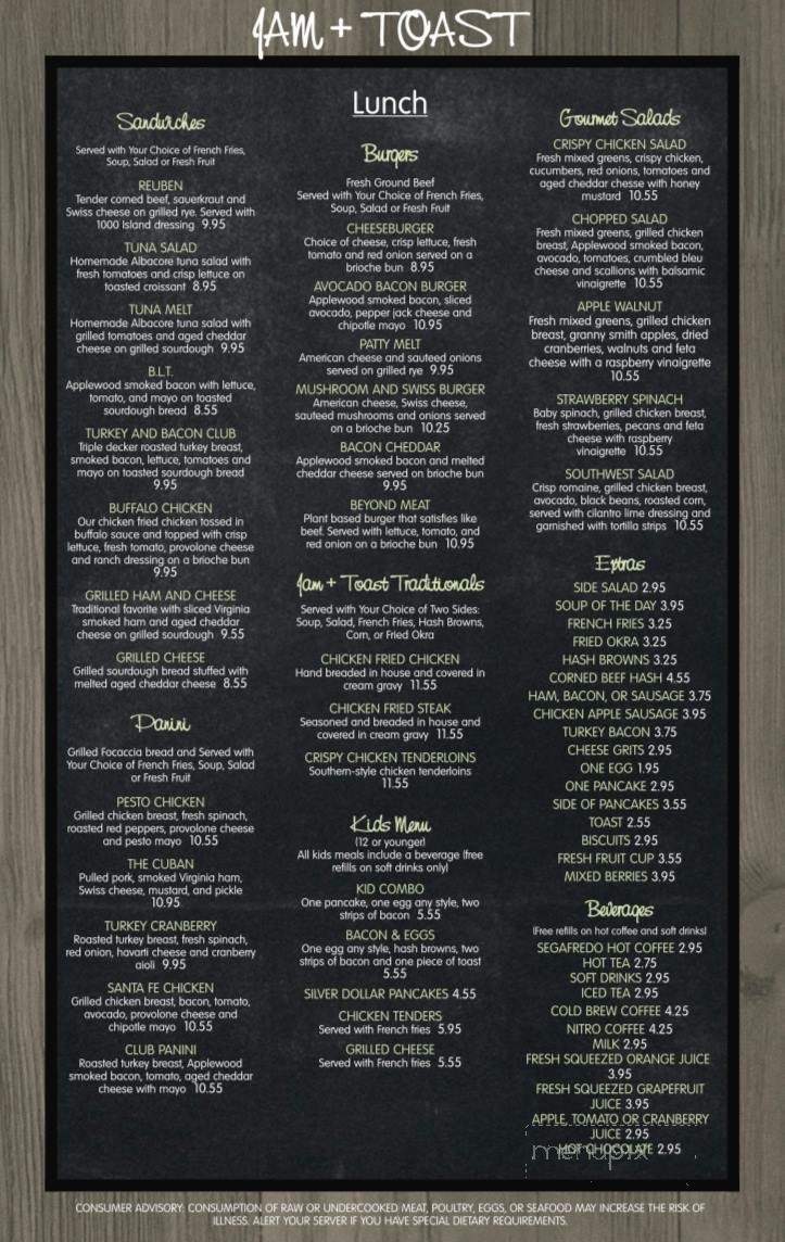Menu of Jam + Toast in Irving, TX 75063