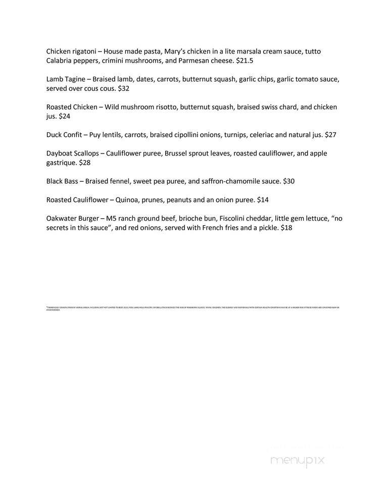 Oakwater American Bistro - Granite Bay, CA menu_pic