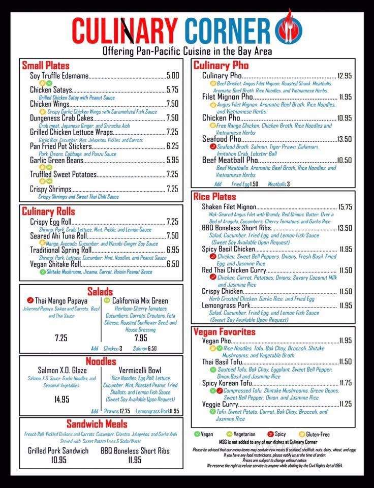 Culinary Corner Bistro - San Jose, CA menu_pic