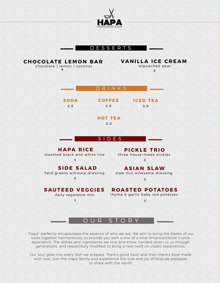 Hapa Restaurant - Honolulu, HI menu_pic