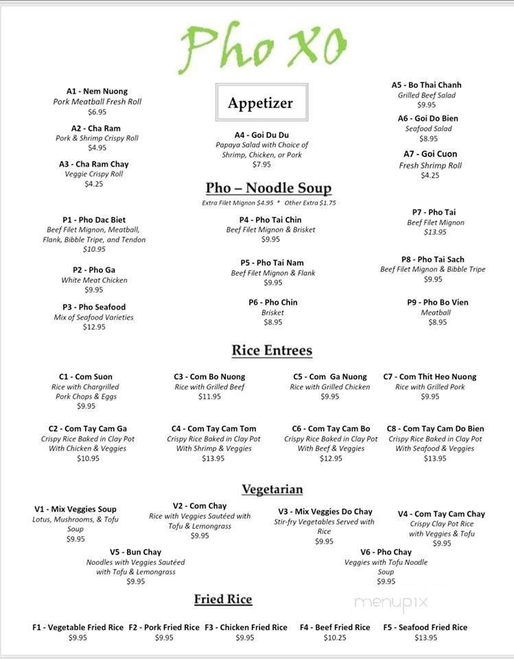 Pho XO - Morrisville, NC menu_pic