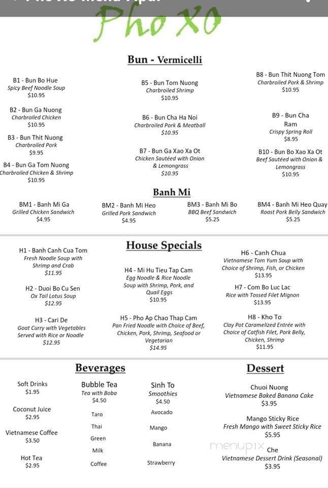 Pho XO - Morrisville, NC menu_pic