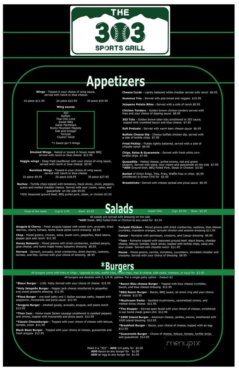 The 303 Sports Grill - Littleton, CO menu_pic