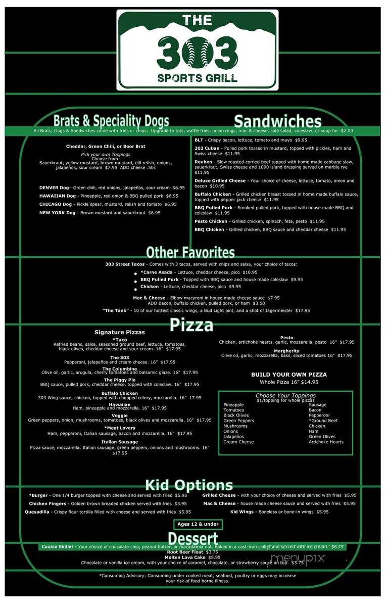 The 303 Sports Grill - Littleton, CO menu_pic