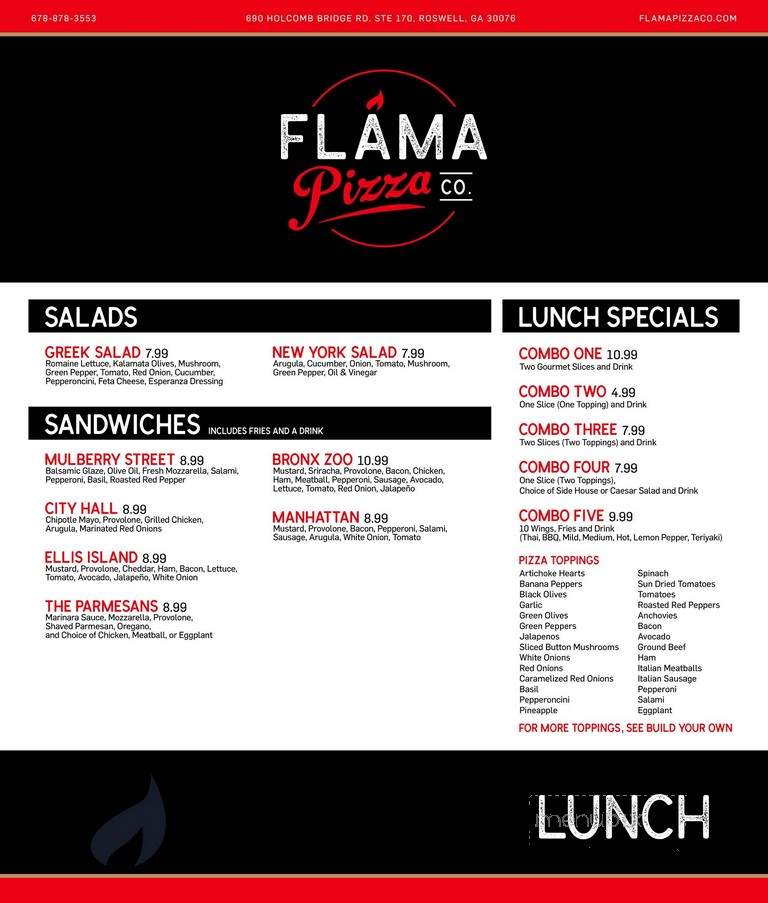 Flama Pizza - Roswell, GA menu_pic