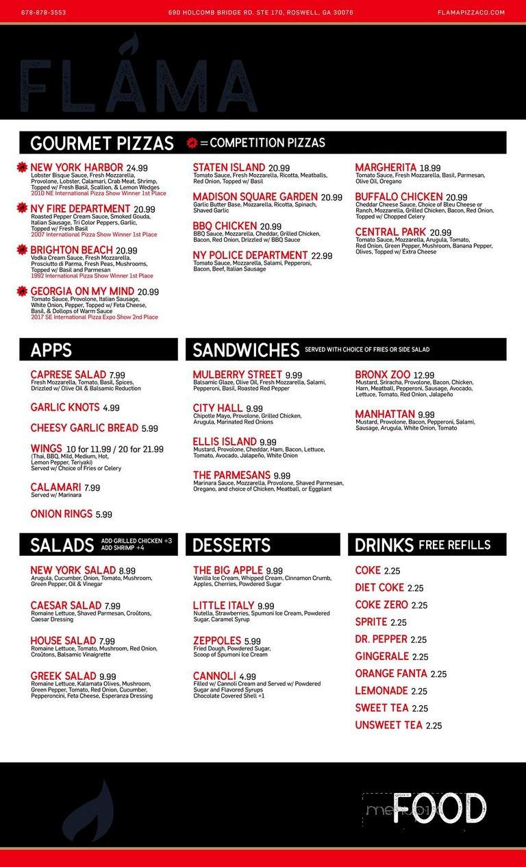 Flama Pizza - Roswell, GA menu_pic