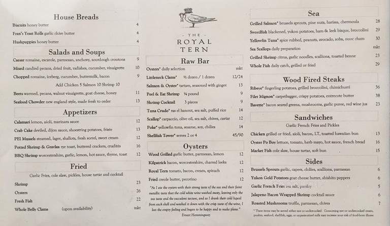 The Royal Tern - Johns Island, SC menu_pic