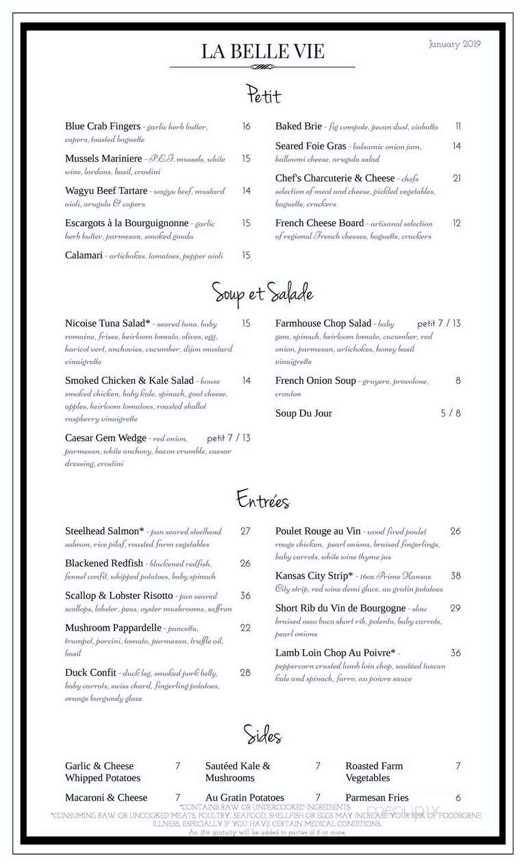 La Belle Vie - Suwanee, GA menu_pic