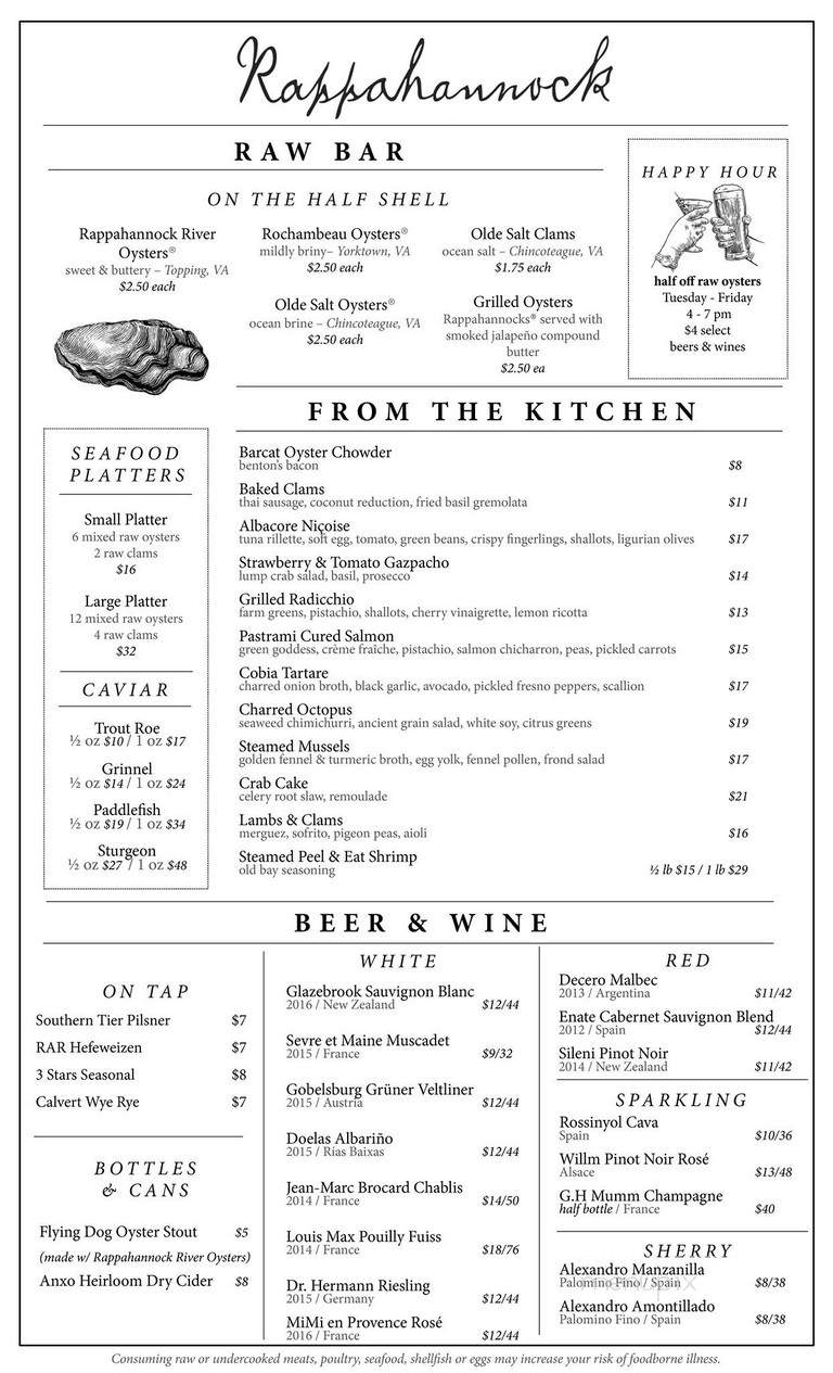 Rappahannock Oyster Bar - Washington, DC menu_pic
