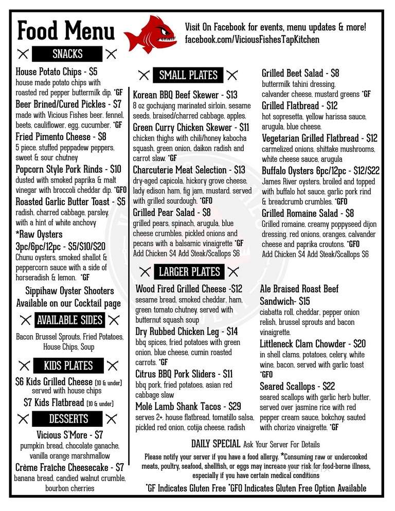 Vicious Fishes Tap & Kitchen - Fuquay Varina, NC menu_pic